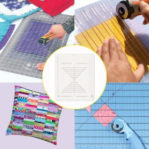 Acrylic Quilting Ruler Template on fabric, ready for precise straight cutting
