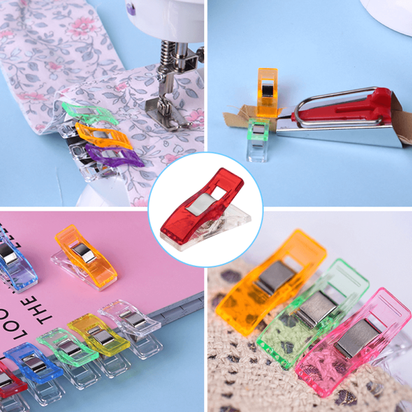 Bright Sewing Clips arrayed on a sewing table for easy access