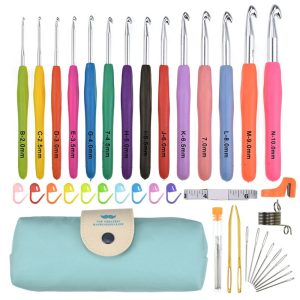 All 12 hooks from the Creative Crochet Hook Set, color-coded for easy use