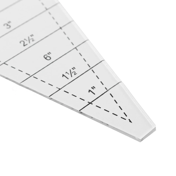 Dresden Plate Template Ruler laid out with fabric, showcasing its ability to cut varied sizes for intricate quilting designs