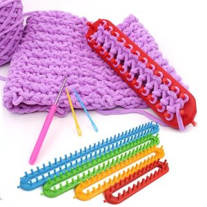 Starting a scarf with the colorful Knitting Scarf Tool Kit